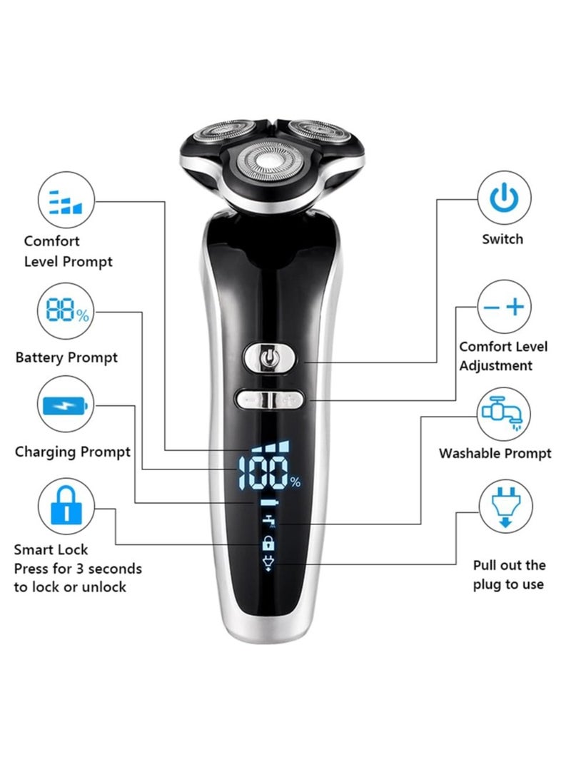 Electric Razor for Men, 4-in-1 Men's Shaver Kit with 4D Rotary Shaver, Hair Clipper, Nose Trimmer, Sideburns Trimmer and Face Cleaning Brush