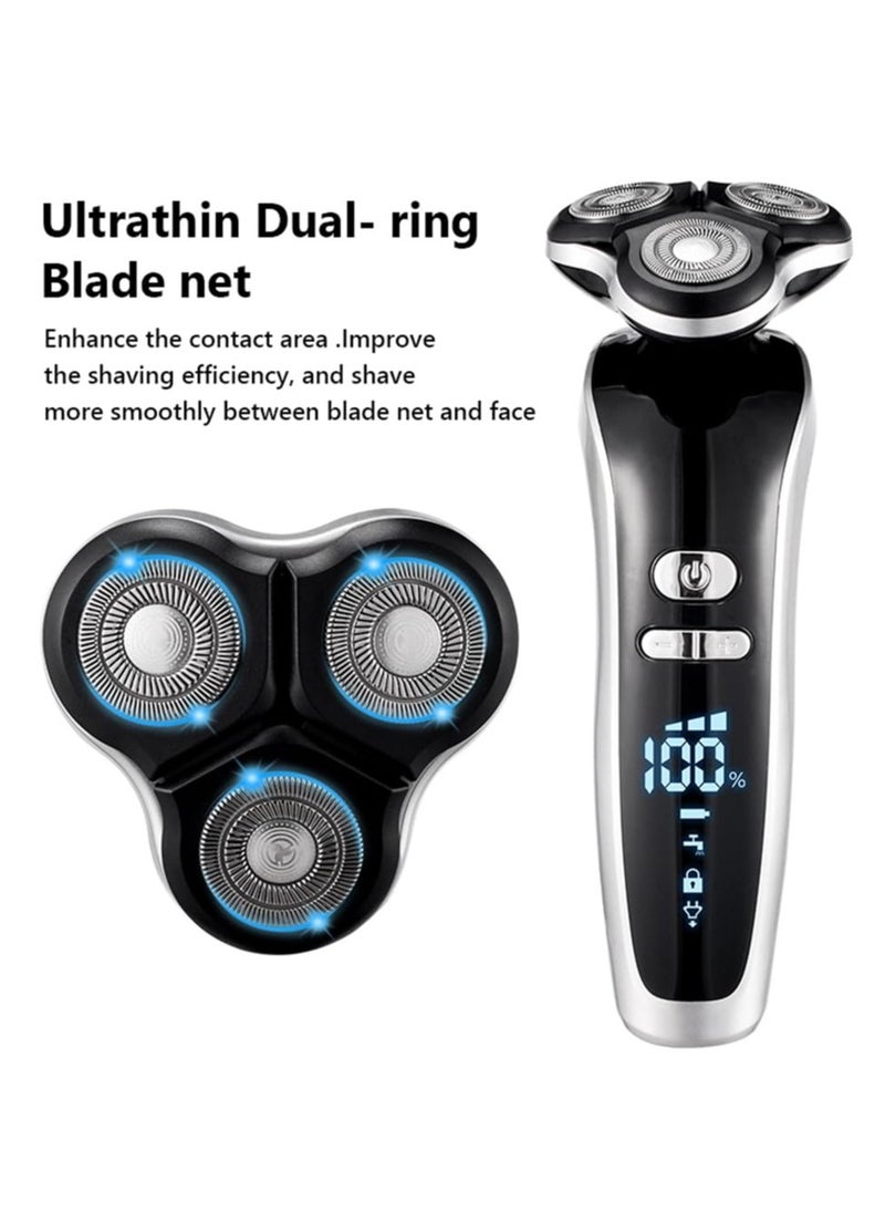 Electric Razor for Men, 4-in-1 Men's Shaver Kit with 4D Rotary Shaver, Hair Clipper, Nose Trimmer, Sideburns Trimmer and Face Cleaning Brush
