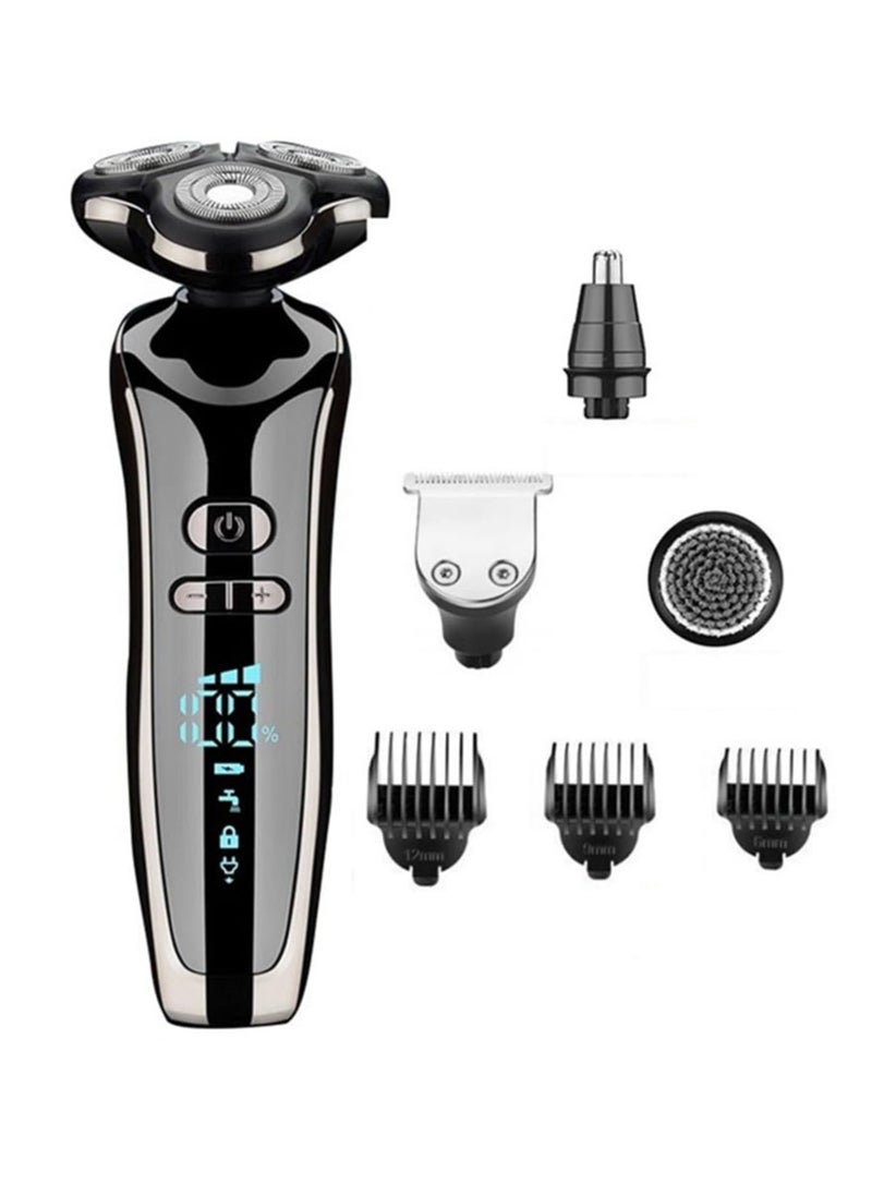 Electric Razor for Men, 4-in-1 Men's Shaver Kit with 4D Rotary Shaver, Hair Clipper, Nose Trimmer, Sideburns Trimmer and Face Cleaning Brush