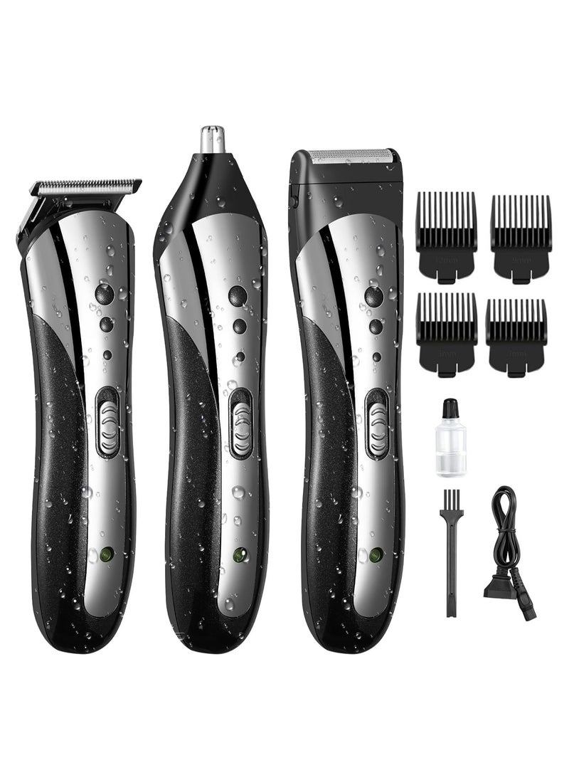 Men's Beard Trimmer Multifunctional Men's Trimmer with Hair Clipper Shaver Nose Hair Trimmer 3-in-1 Cordless Hair Clipper with 4 Limit Combs All-in-One Body Groomer Kit for Men