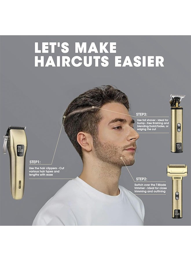 Hair Clippers for Men - Professional Hair Trimmer Set, Beard Trimmer Electric Razor Shavers for Men, 3 in 1 Waterproof Men Grooming Kit, with LCD Display, Ideal Gift for Him