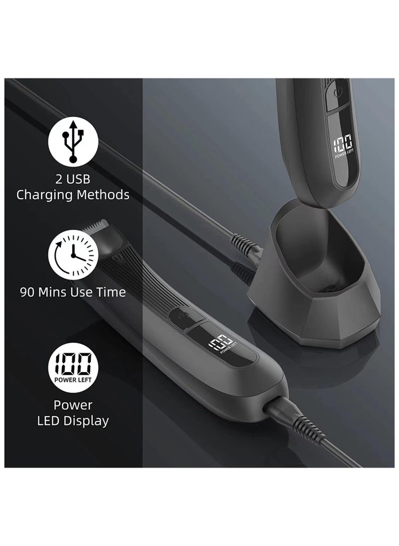 Men's Intimate Razor with LED Light & Display, Body Groomer Shaver, IPX7 Waterproof Electric Razor with Recharge Dock, Replaceable Device, Ceramic Blade Heads, USB Charging, Gift for Men