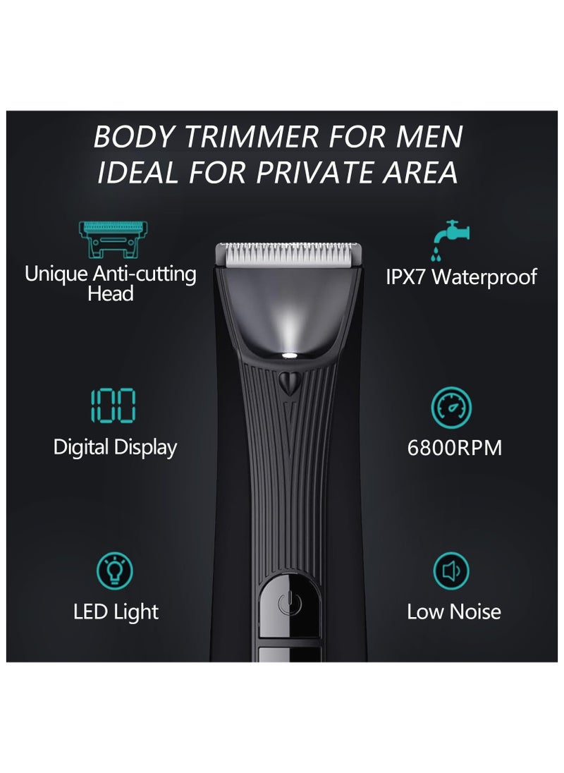 Men's Intimate Razor with LED Light & Display, Body Groomer Shaver, IPX7 Waterproof Electric Razor with Recharge Dock, Replaceable Device, Ceramic Blade Heads, USB Charging, Gift for Men