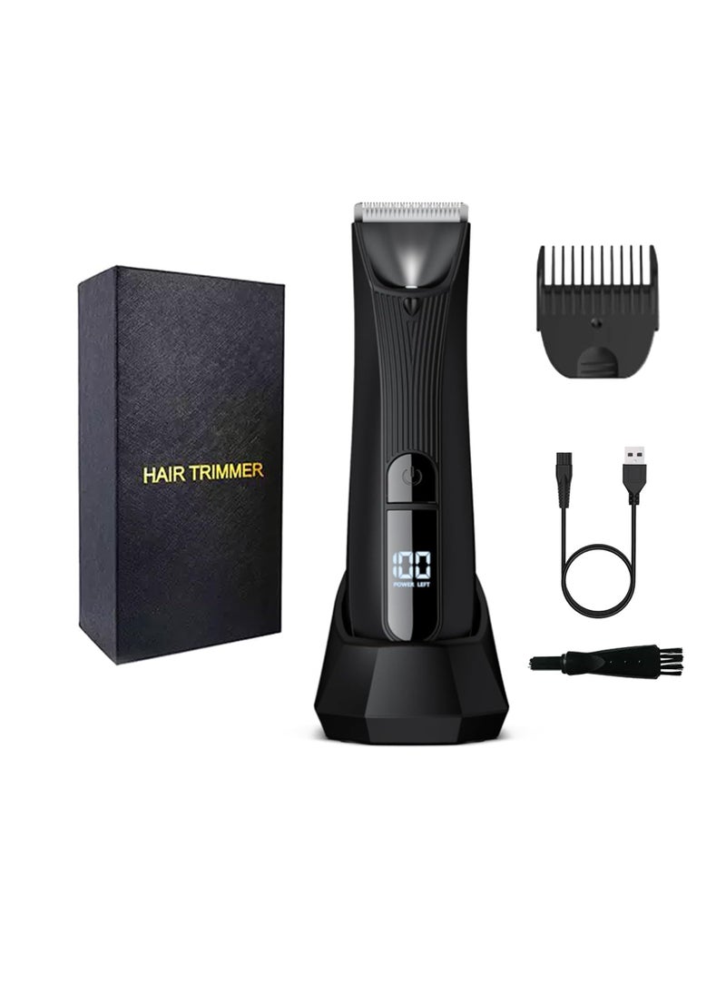 Men's Intimate Razor with LED Light & Display, Body Groomer Shaver, IPX7 Waterproof Electric Razor with Recharge Dock, Replaceable Device, Ceramic Blade Heads, USB Charging, Gift for Men