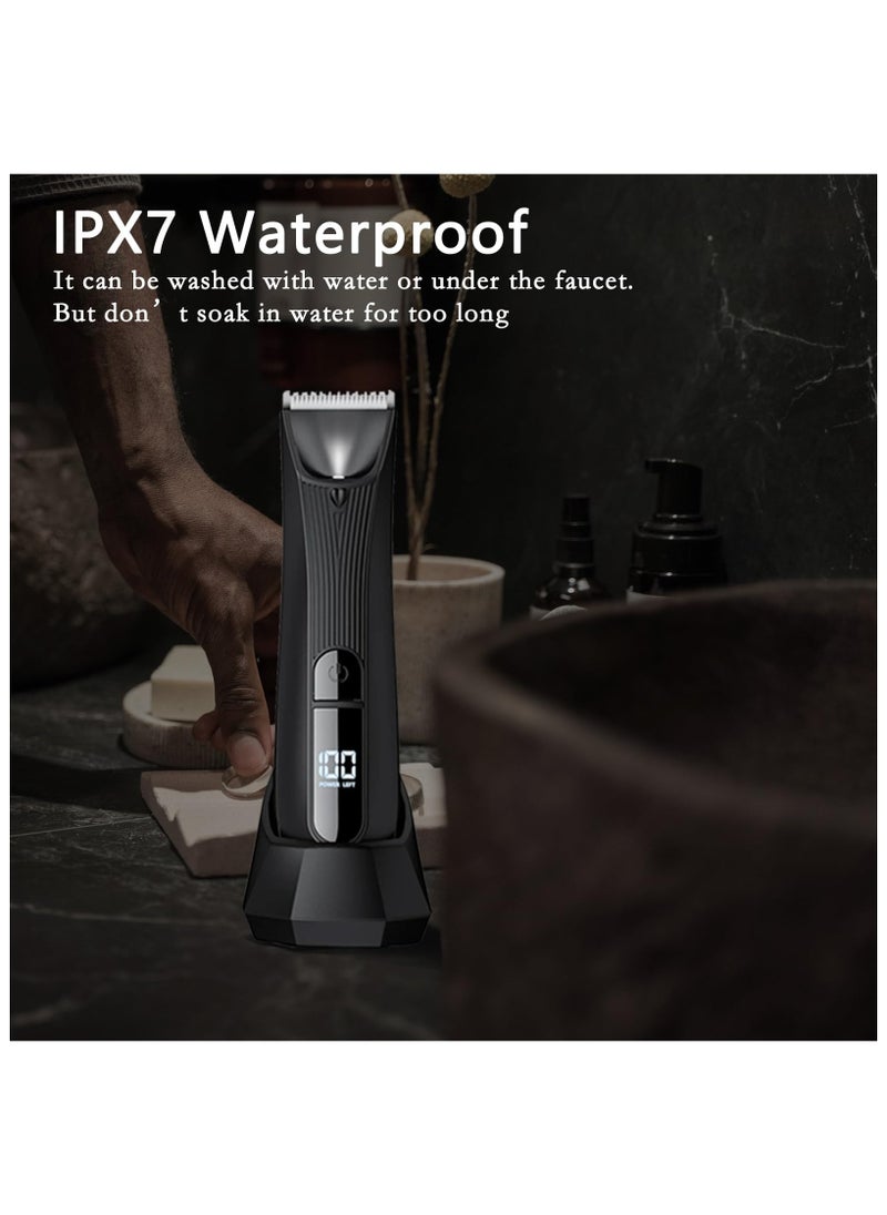 Men's Intimate Razor with LED Light & Display, Body Groomer Shaver, IPX7 Waterproof Electric Razor with Recharge Dock, Replaceable Device, Ceramic Blade Heads, USB Charging, Gift for Men