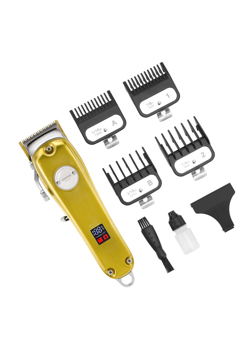 Geepas Professional Digital Hair Clipper / Trimmer GTR57502, Hair Clipper with High Capacity Li-ion Battery and Fast Charging, 4 Adjustable Cutting Blades and 4 Separate Combs| LCD Display,