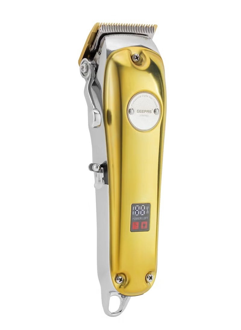 Geepas Professional Digital Hair Clipper / Trimmer GTR57502, Hair Clipper with High Capacity Li-ion Battery and Fast Charging, 4 Adjustable Cutting Blades and 4 Separate Combs| LCD Display,