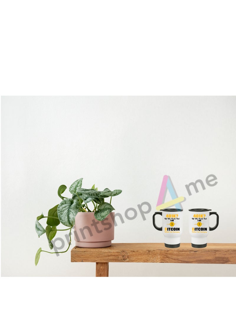 Crypto Currency Bitcoin Travel Mug for Bitcoin lovers and Traders Design 1