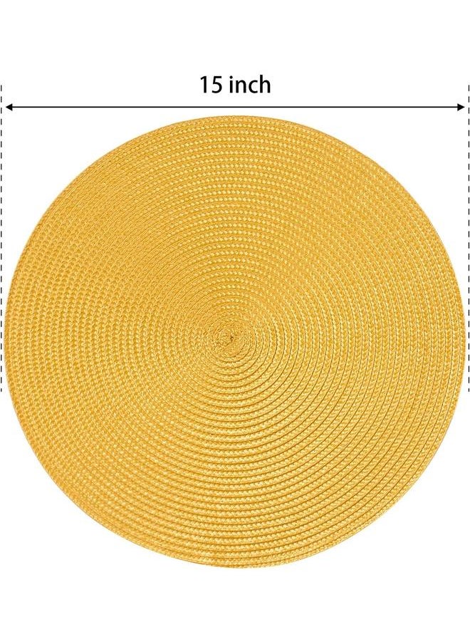 Round Placemats Set of 4 Table Mats for Dining Tables Washable Non-Slip Place mats 15 Inch Indoor Outdoor Use(Yellow, 4pcs)