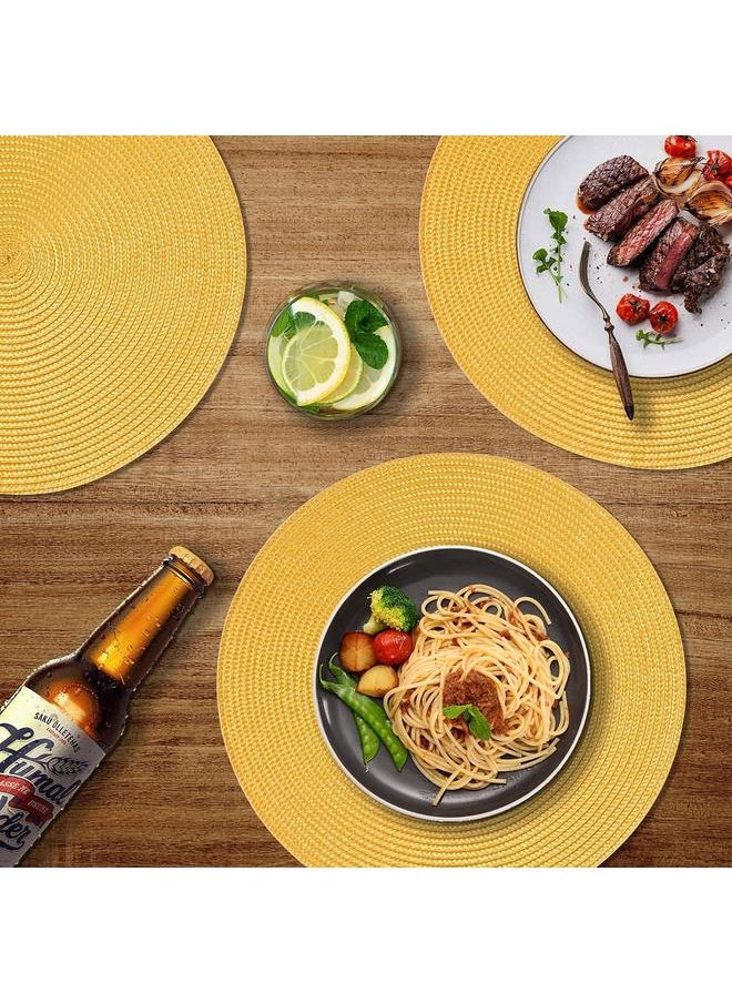 Round Placemats Set of 4 Table Mats for Dining Tables Washable Non-Slip Place mats 15 Inch Indoor Outdoor Use(Yellow, 4pcs)