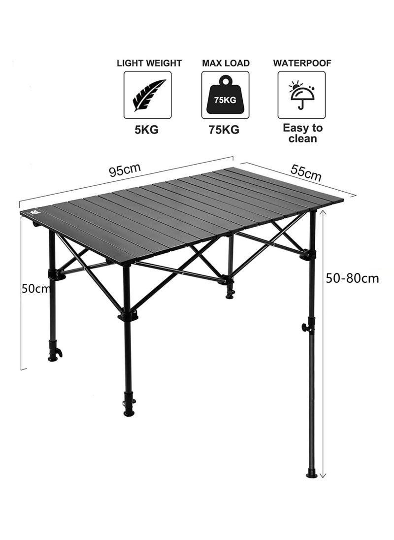 Height Adjustable Lightweight Titanium Steel Portable Folding Roll Up Grill Camp Table with Carrying Bag for Beach Camping Picnic Fishing BBQ