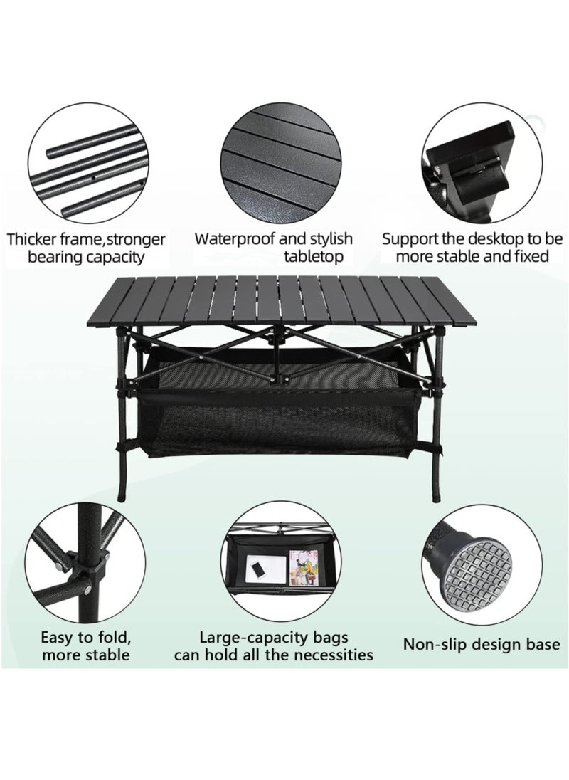 Height Adjustable Lightweight Titanium Steel Portable Folding Roll Up Grill Camp Table with Carrying Bag for Beach Camping Picnic Fishing BBQ