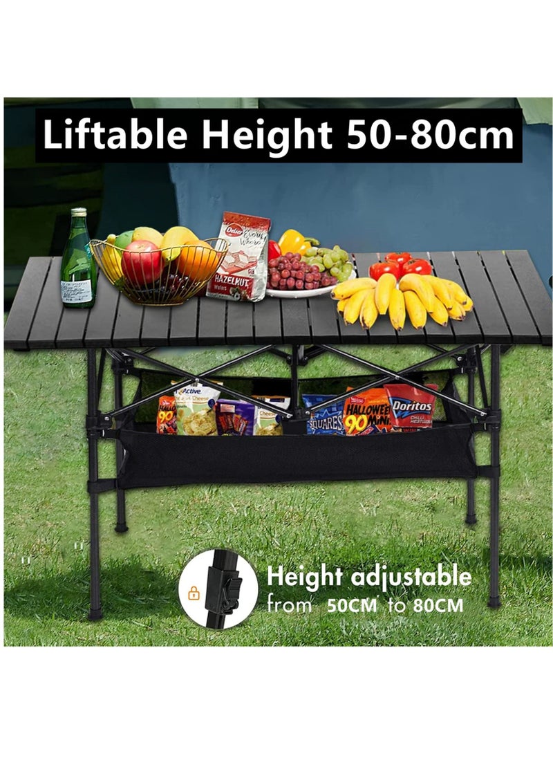 Height Adjustable Lightweight Titanium Steel Portable Folding Roll Up Grill Camp Table with Carrying Bag for Beach Camping Picnic Fishing BBQ
