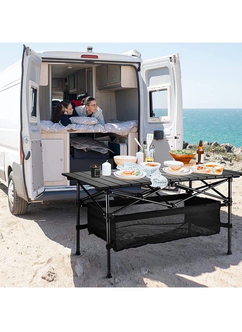 Height Adjustable Lightweight Titanium Steel Portable Folding Roll Up Grill Camp Table with Carrying Bag for Beach Camping Picnic Fishing BBQ