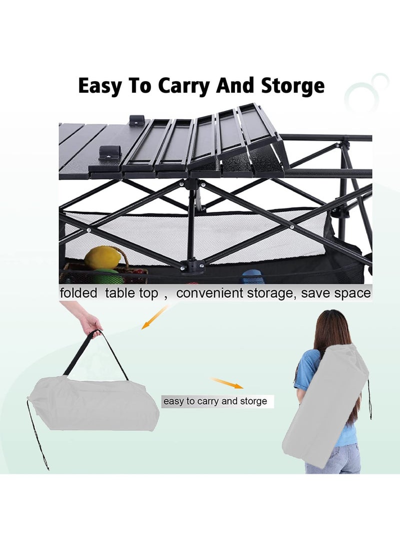 Height Adjustable Lightweight Titanium Steel Portable Folding Roll Up Grill Camp Table with Carrying Bag for Beach Camping Picnic Fishing BBQ