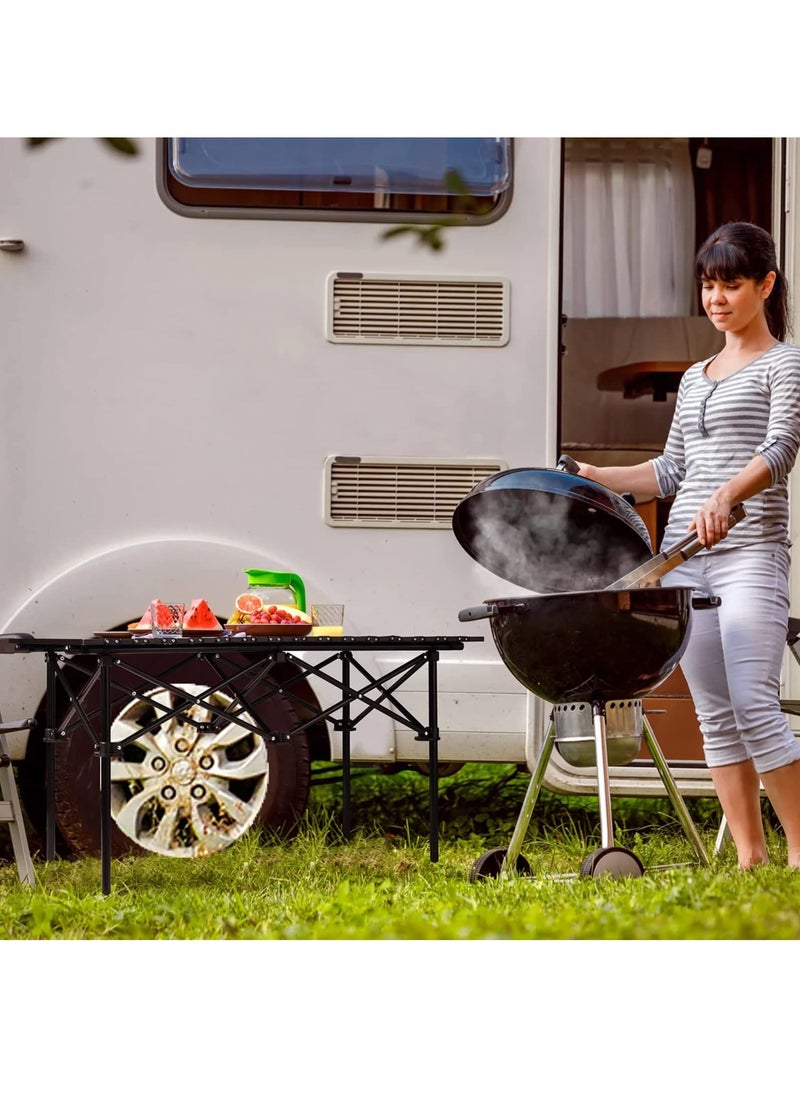 Height Adjustable Lightweight Titanium Steel Portable Folding Roll Up Grill Camp Table with Carrying Bag for Beach Camping Picnic Fishing BBQ