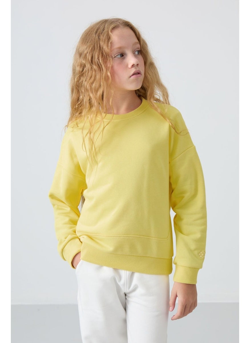 Yellow Cotton Fluffy Soft Texture Oversize Embroidered Girl's Sweatshirt - 75150