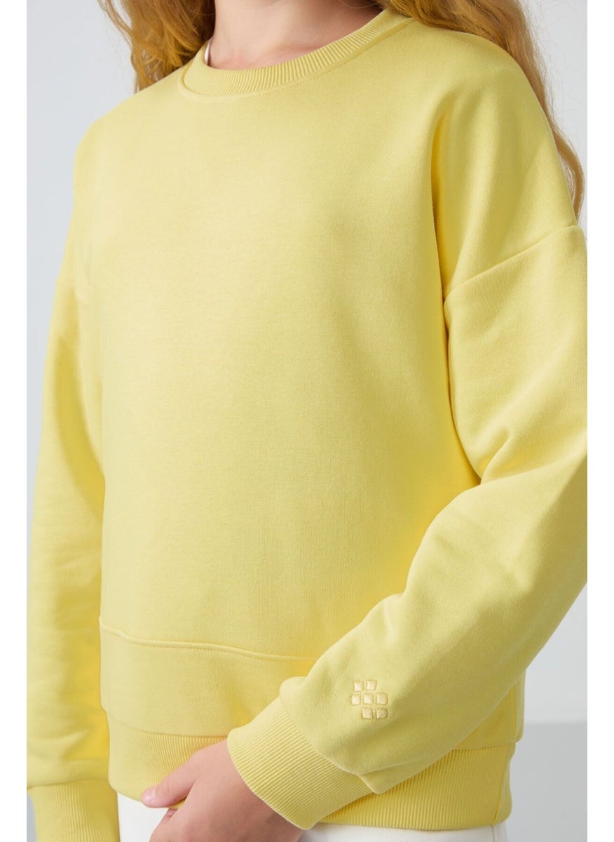 Yellow Cotton Fluffy Soft Texture Oversize Embroidered Girl's Sweatshirt - 75150