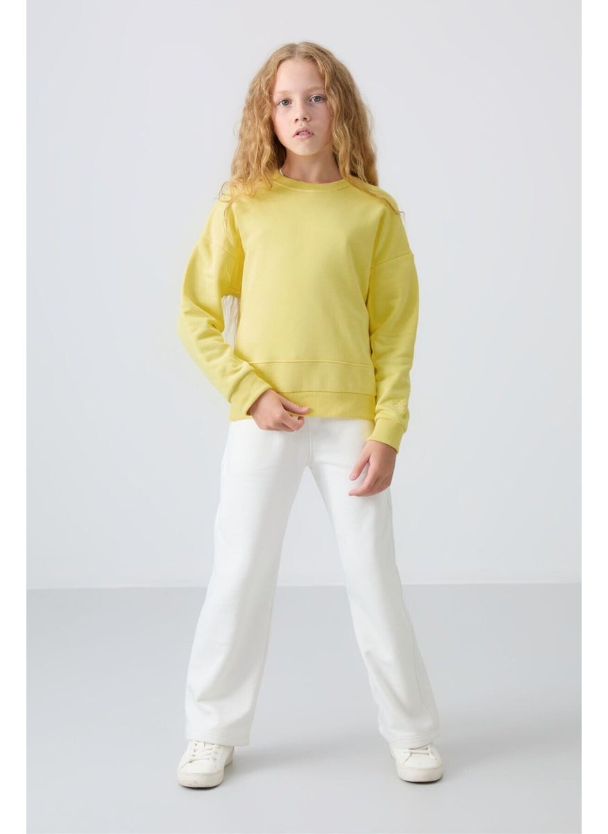 Yellow Cotton Fluffy Soft Texture Oversize Embroidered Girl's Sweatshirt - 75150