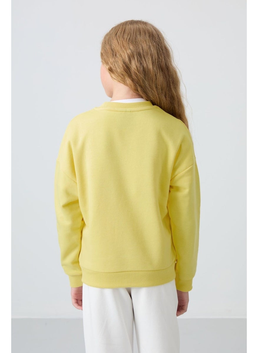 Yellow Cotton Fluffy Soft Texture Oversize Embroidered Girl's Sweatshirt - 75150
