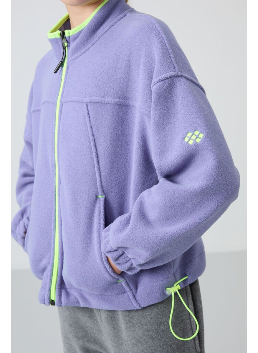 Purple Thick Soft Texture Standard Fit Embroidered Polar Fleece Girls Sweatshirt - 75157