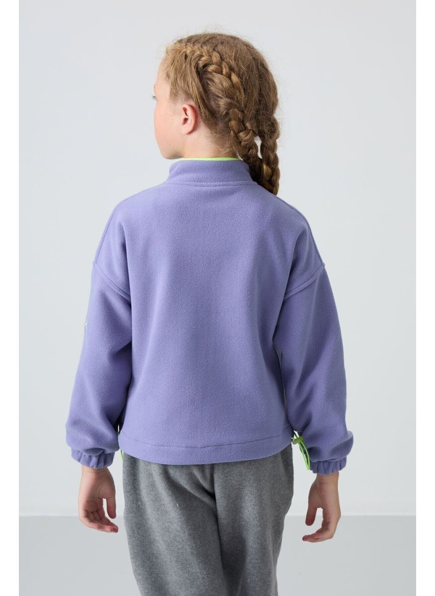 Purple Thick Soft Texture Standard Fit Embroidered Polar Fleece Girls Sweatshirt - 75157