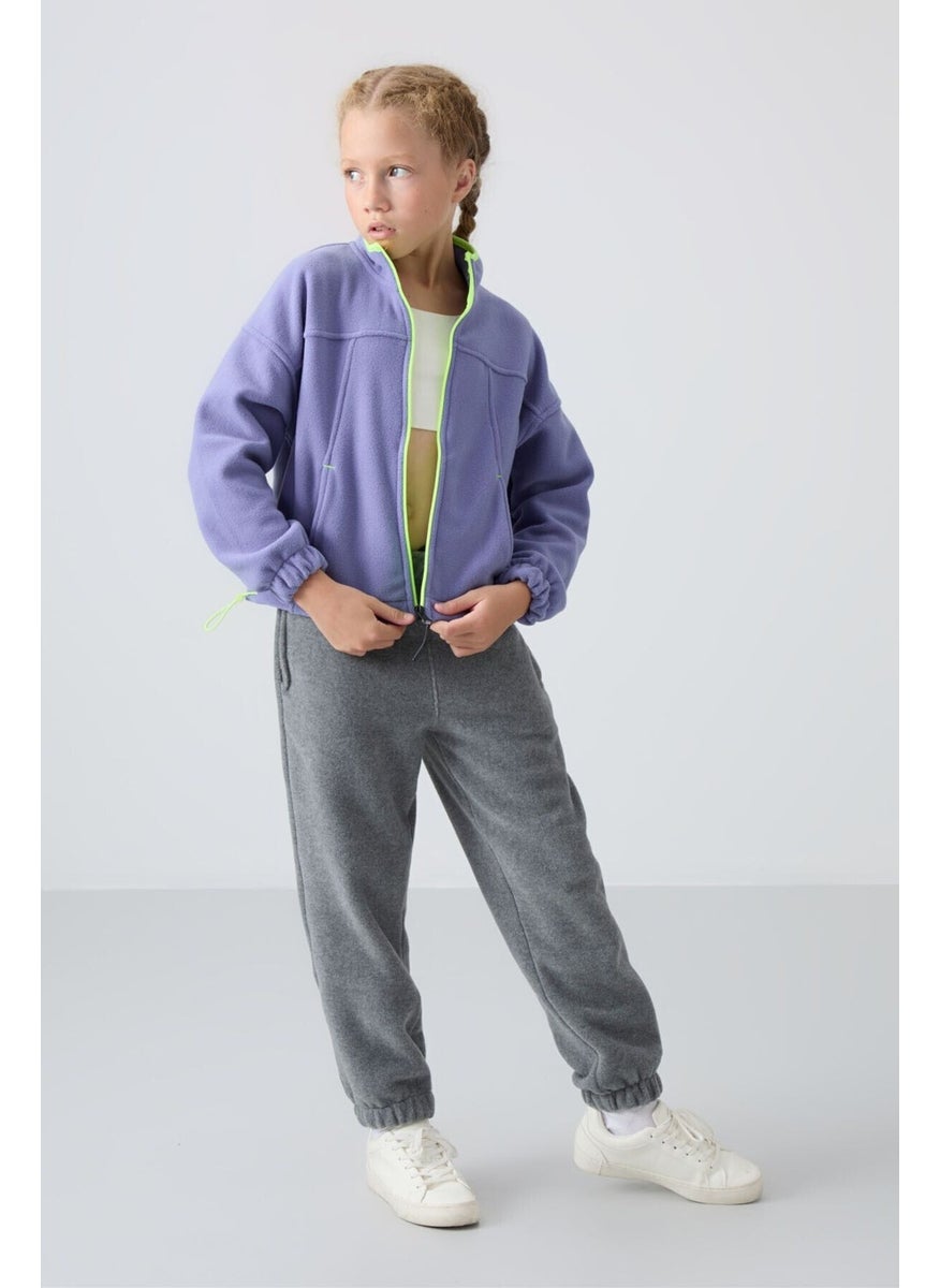 Purple Thick Soft Texture Standard Fit Embroidered Polar Fleece Girls Sweatshirt - 75157