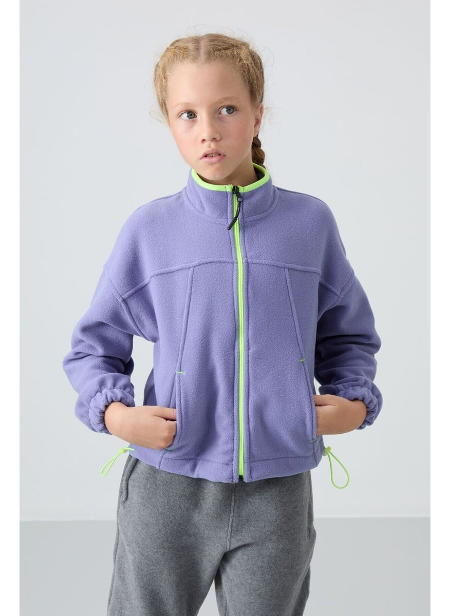Purple Thick Soft Texture Standard Fit Embroidered Polar Fleece Girls Sweatshirt - 75157