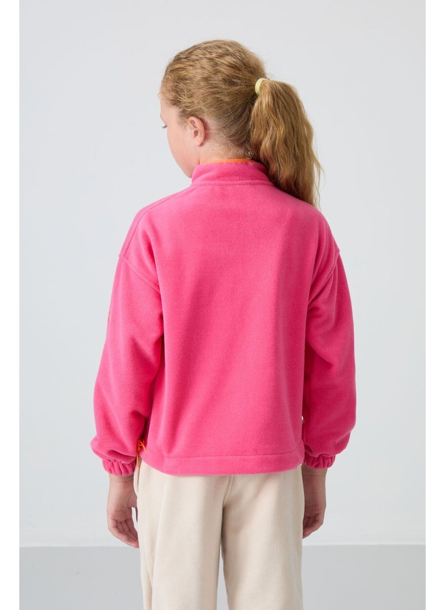 Candy Pink Thick Soft Texture Standard Fit Embroidered Polar Fleece Girl's Sweatshirt - 75157