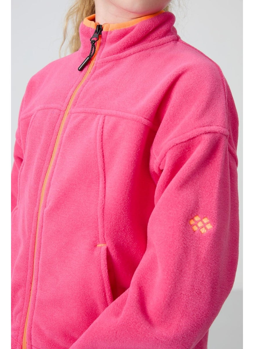 Candy Pink Thick Soft Texture Standard Fit Embroidered Polar Fleece Girl's Sweatshirt - 75157
