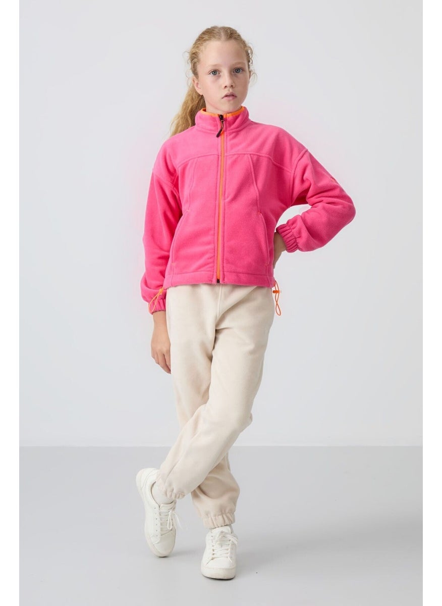 Candy Pink Thick Soft Texture Standard Fit Embroidered Polar Fleece Girl's Sweatshirt - 75157