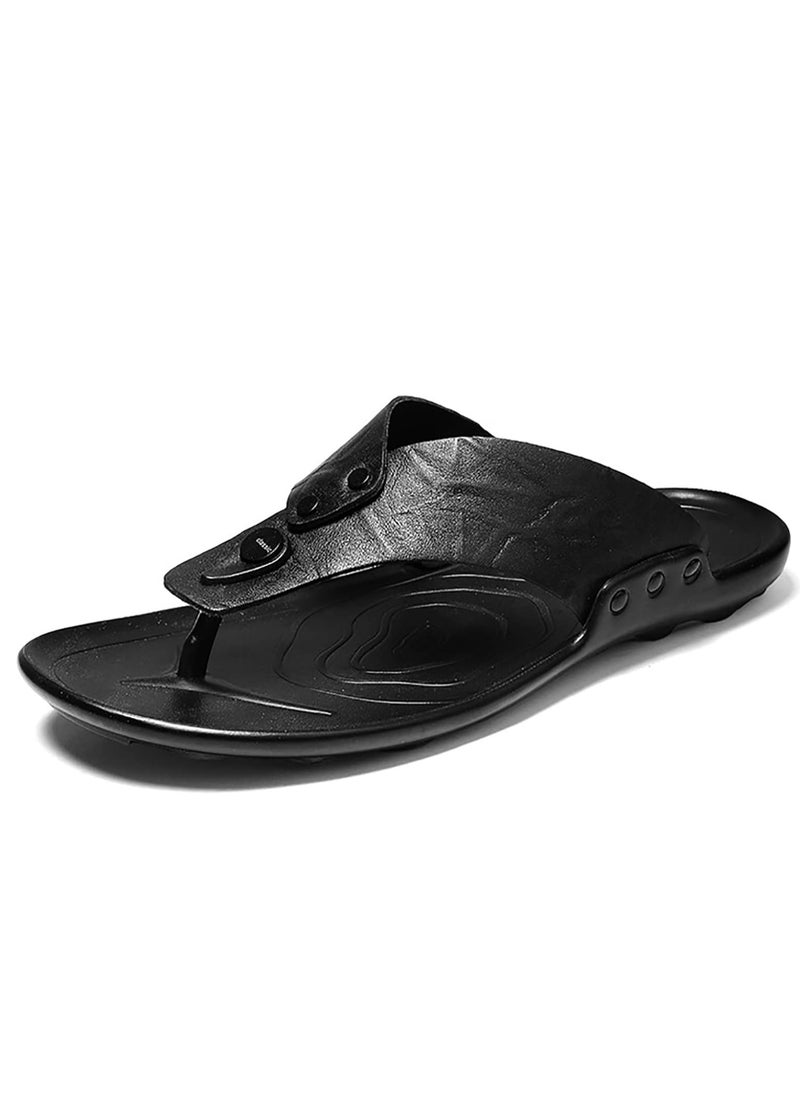 Men Leather Flip Flops Sandals Vintage Lightweight Summer Beach Flat Slippers