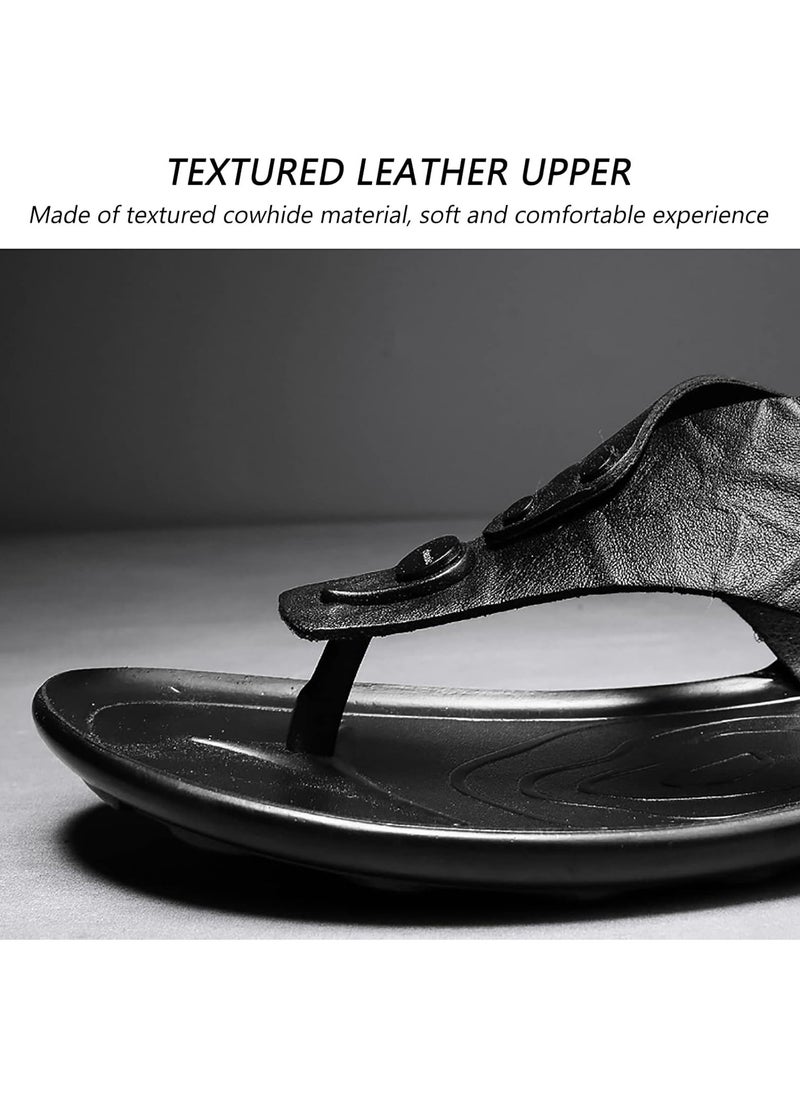 Men Leather Flip Flops Sandals Vintage Lightweight Summer Beach Flat Slippers