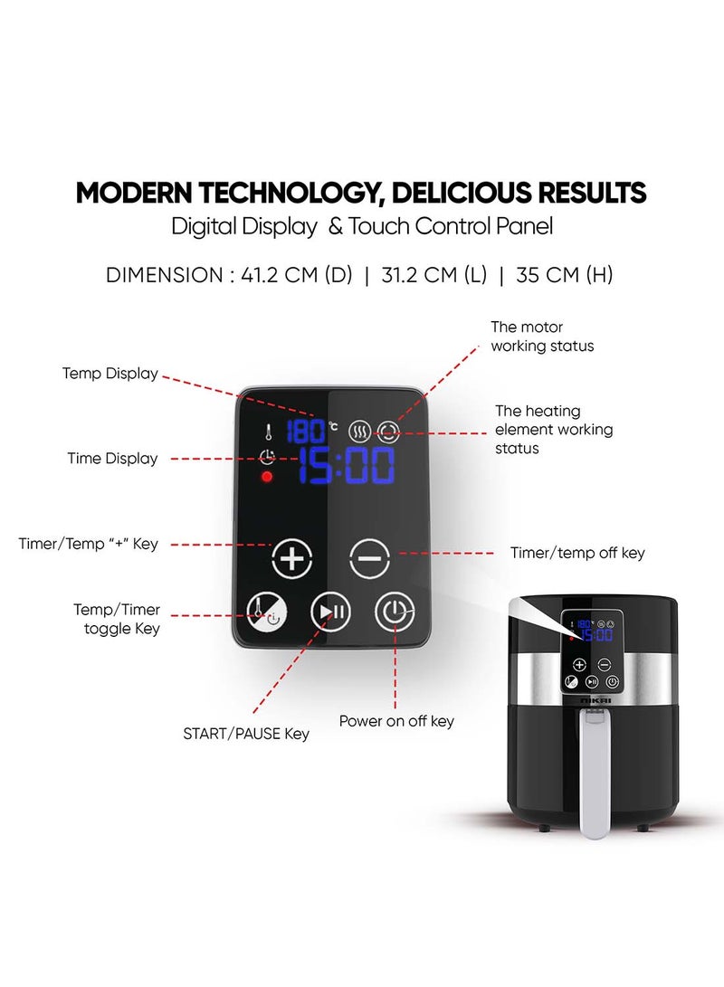 Air Fryer, Touch Panel, Led Display, Xl Size Non-Stick Basket, 1-60-Min Timer, Temp Control, Effortless Cleaning, No-Oil Healthy Frying Grilling Roasting And Baking 4.2 L 1520 W NAF388D3 Black