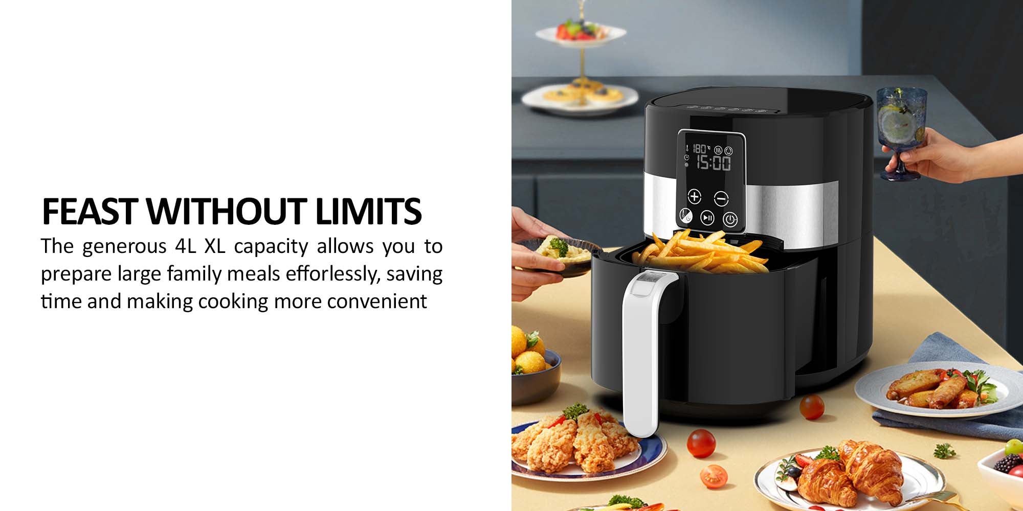Air Fryer, Touch Panel, Led Display, Xl Size Non-Stick Basket, 1-60-Min Timer, Temp Control, Effortless Cleaning, No-Oil Healthy Frying Grilling Roasting And Baking 4.2 L 1520 W NAF388D3 Black