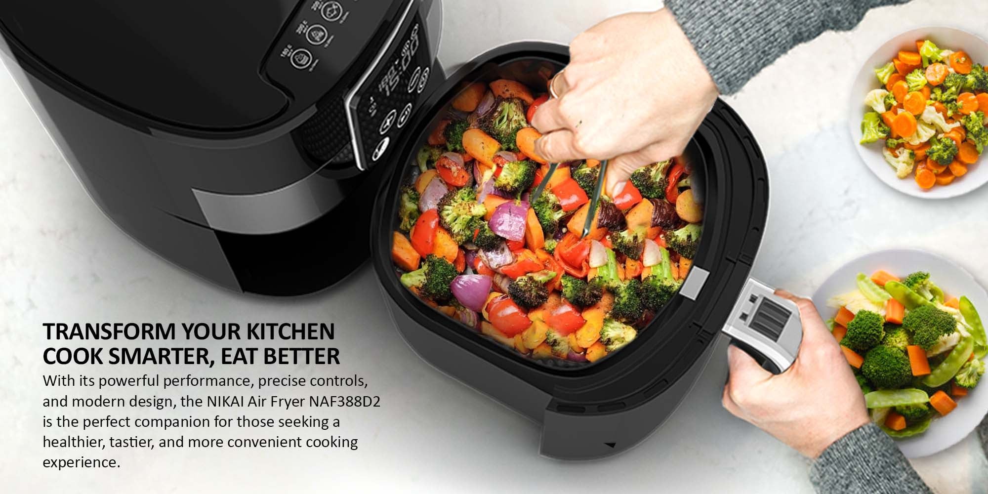 Air Fryer, Touch Panel, Led Display, Xl Size Non-Stick Basket, 1-60-Min Timer, Temp Control, Effortless Cleaning, No-Oil Healthy Frying Grilling Roasting And Baking 4.2 L 1520 W NAF388D3 Black