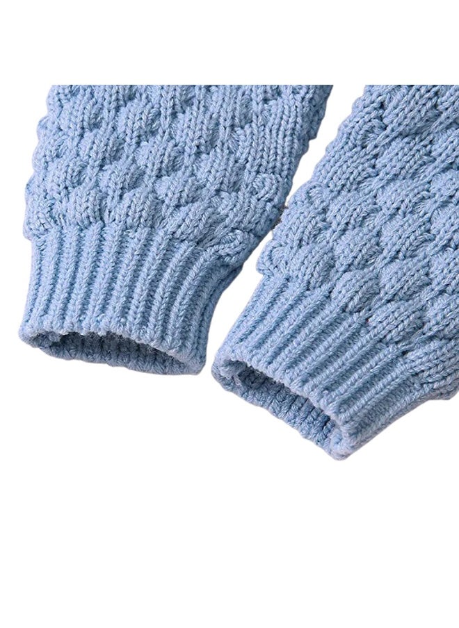 Infants Baby Blue Knitted Cardigan Sweater with Pom Pom Hoodie-12-18M
