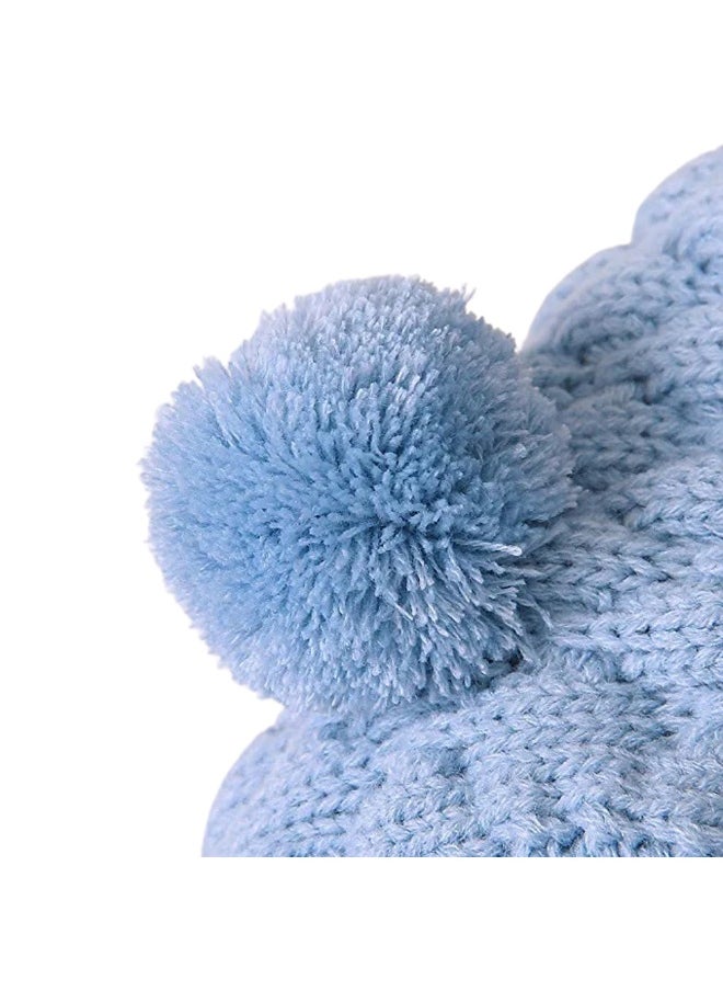 Infants Baby Blue Knitted Cardigan Sweater with Pom Pom Hoodie-12-18M