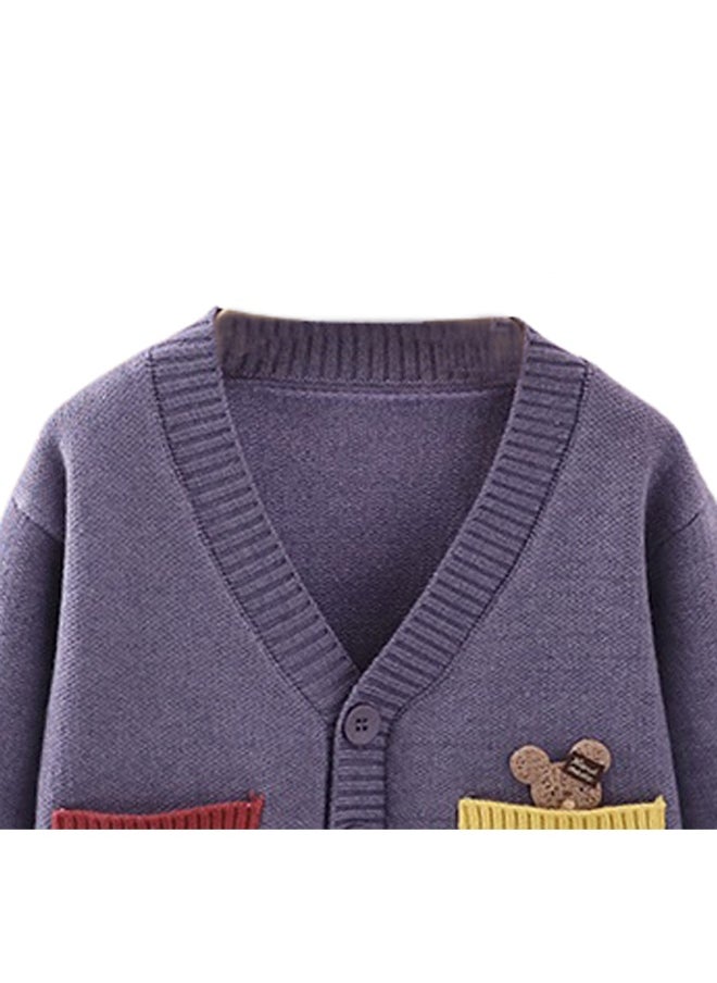 Kids Muave Cardigan Sweater V neck with front pockets