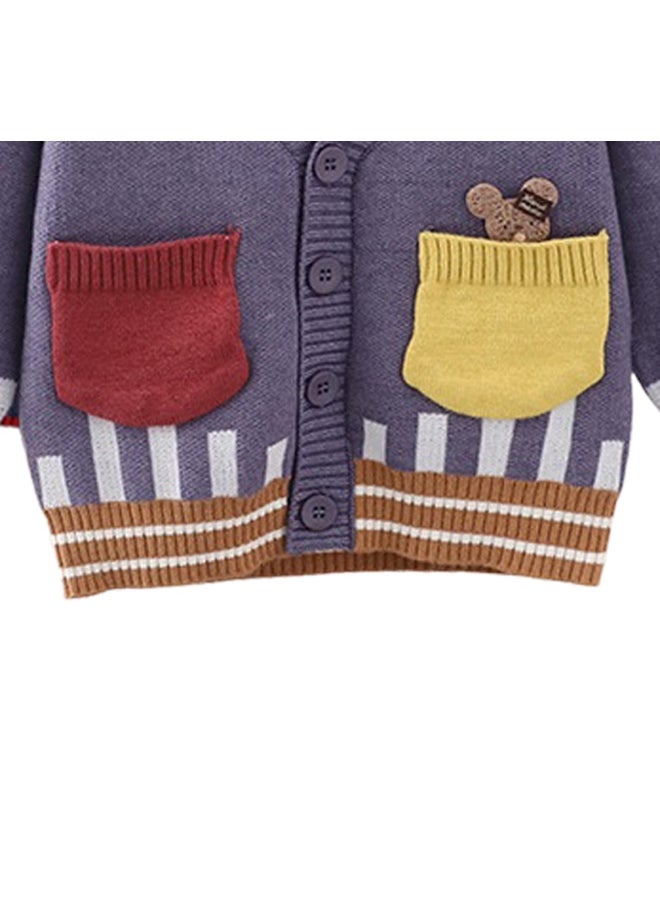 Kids Muave Cardigan Sweater V neck with front pockets