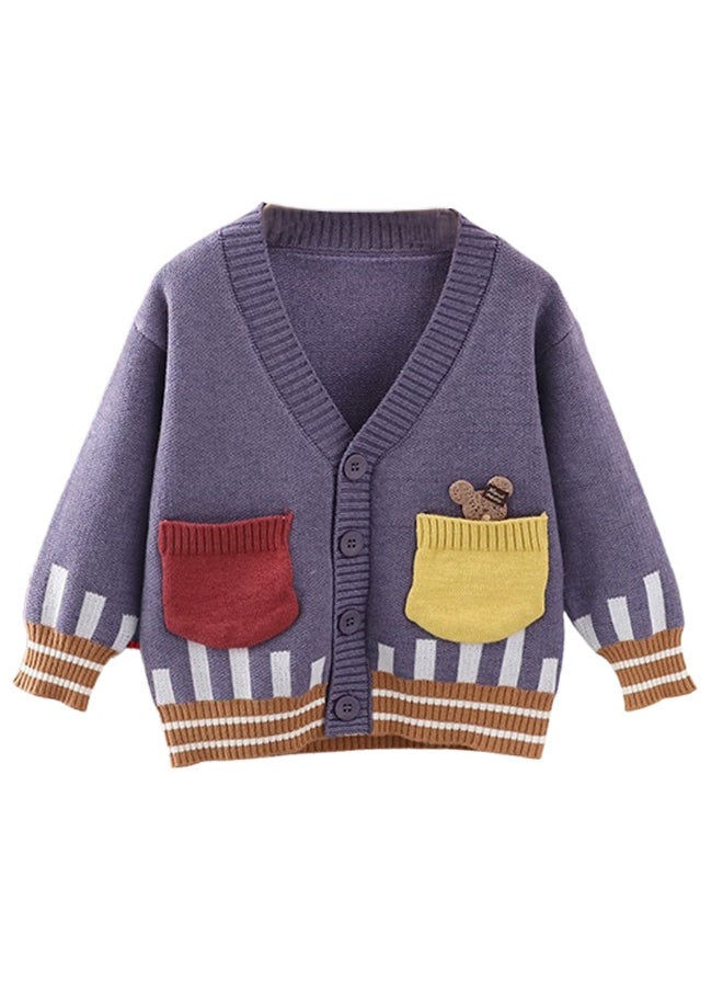 Kids Muave Cardigan Sweater V neck with front pockets