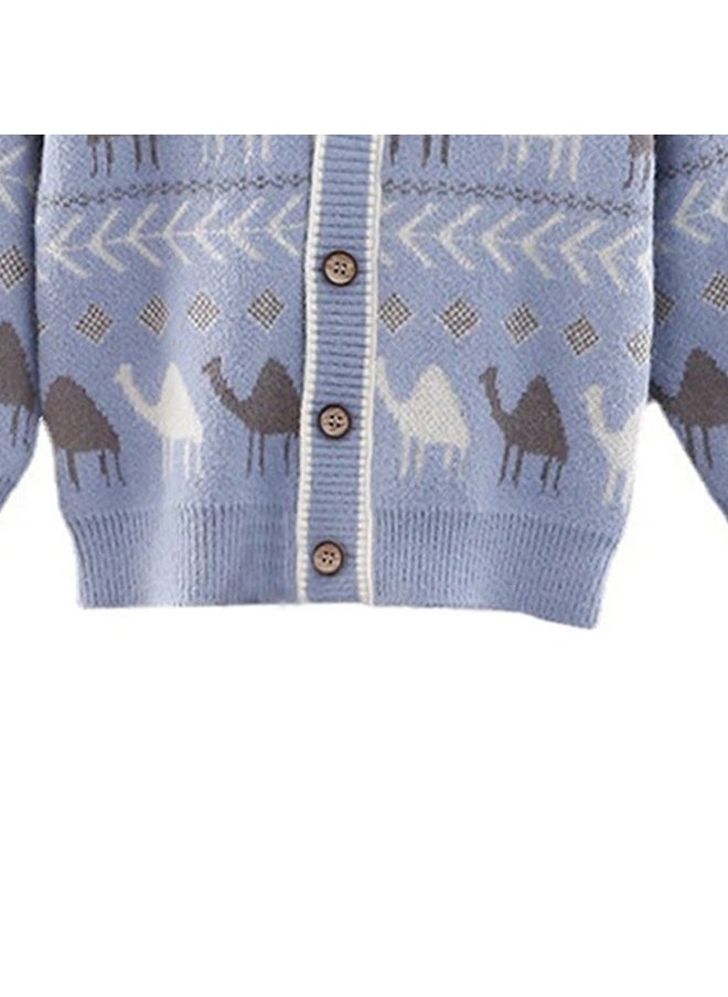 Kids Light Blue Camel Troop, Cardigan V neck Sweater