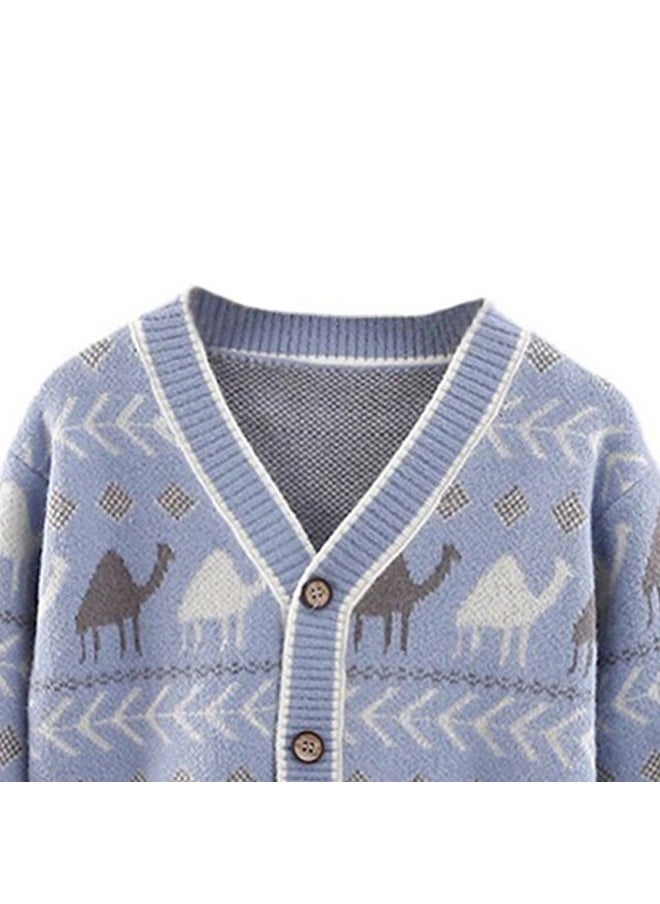 Kids Light Blue Camel Troop, Cardigan V neck Sweater