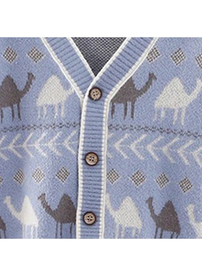 Kids Light Blue Camel Troop, Cardigan V neck Sweater