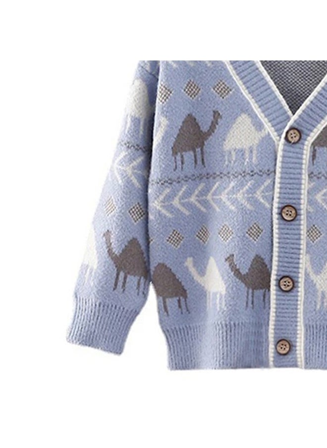 Kids Light Blue Camel Troop, Cardigan V neck Sweater