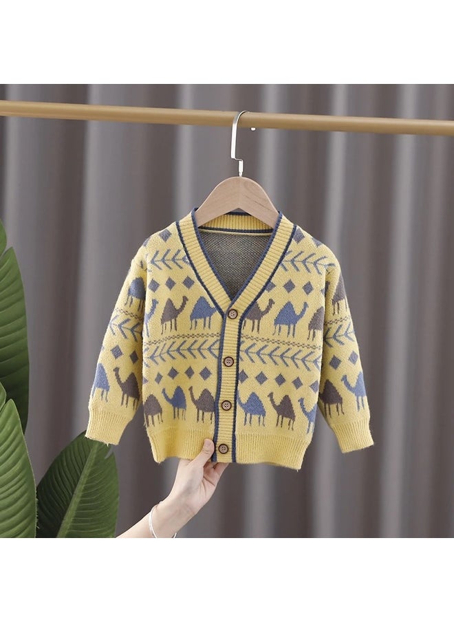 Kids Yellow Camel Troop, Cardigan V neck Sweater