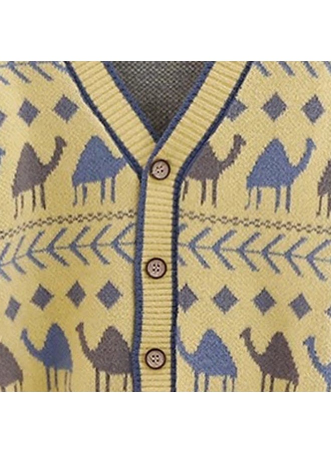 Kids Yellow Camel Troop, Cardigan V neck Sweater