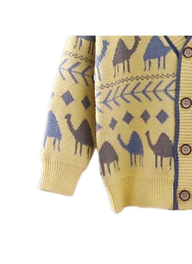 Kids Yellow Camel Troop, Cardigan V neck Sweater