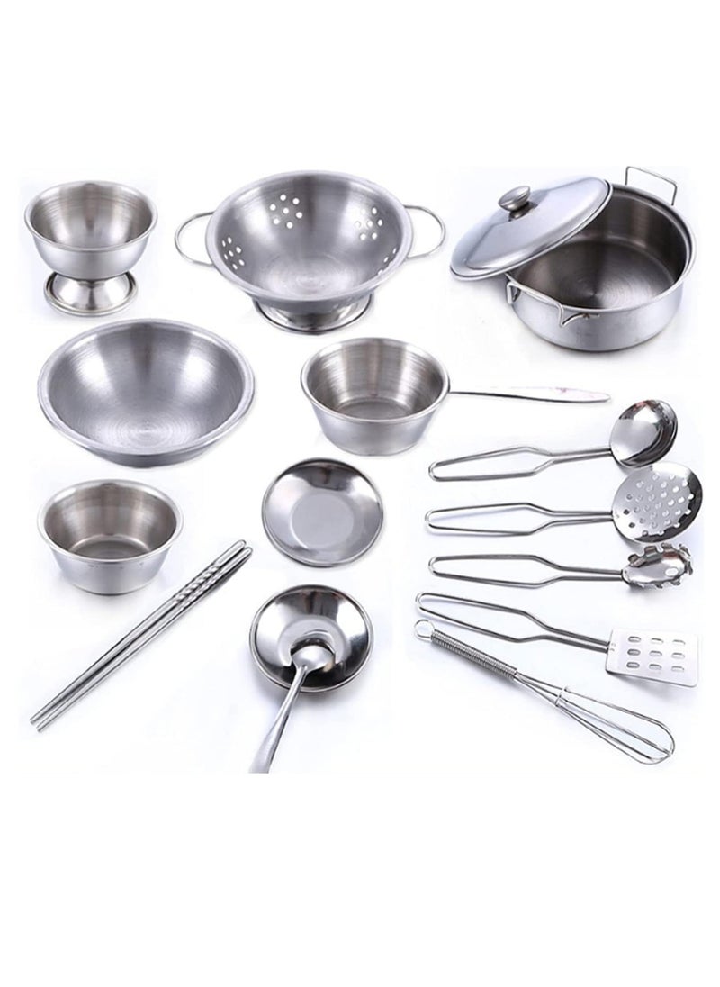 Kitchenware Cookware Cooking Toys 16 Pcs Stainless Steel Pretend Play Kitchen Toys Mini Model Children Kids Pot Pan