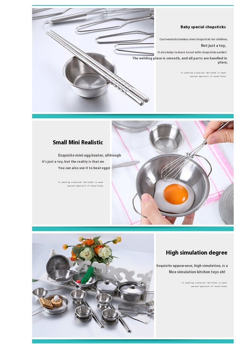 Kitchenware Cookware Cooking Toys 16 Pcs Stainless Steel Pretend Play Kitchen Toys Mini Model Children Kids Pot Pan
